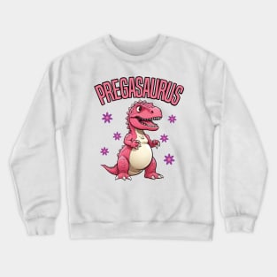 Pregasaurus, Pink Pregnant Dinosaur with Flowers Crewneck Sweatshirt